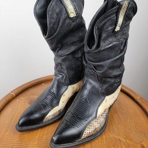 Dingo Boots - Black With Snake Print Leather Cowboy Boots Women's Size 7 New